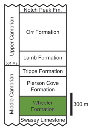 "Formations of rock in Drum Mountains with the highlight of wheeler formation which is second to last"